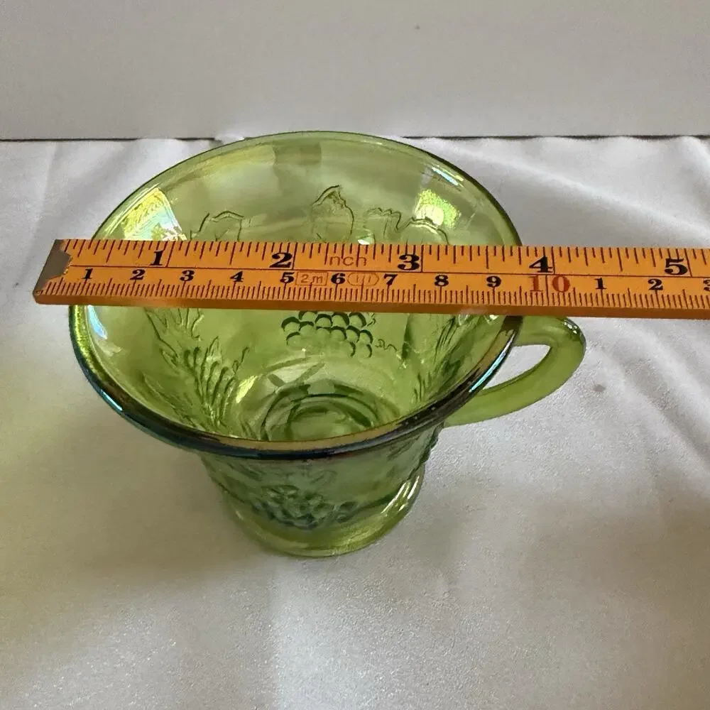 Vtg Indiana Glass Lime Green Carnival Glass Harvest Grape 6 Pc Snack Set 4 Plt 2